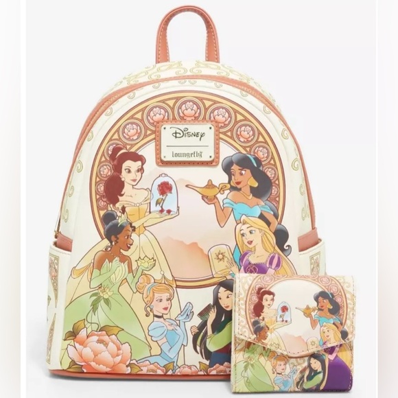 Loungefly Handbags - NWT Loungefly Disney Princess ornate floral mini backpack w/ matching wallet